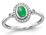 3/5 Carat (ctw)  Cabachon Emerald Ring in 14K White Gold with Diamonds